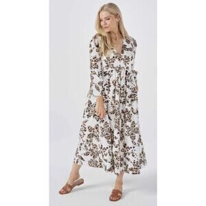 Badgley Mischka Animal Floral Midi Dress White Multi Size 14 EUC
